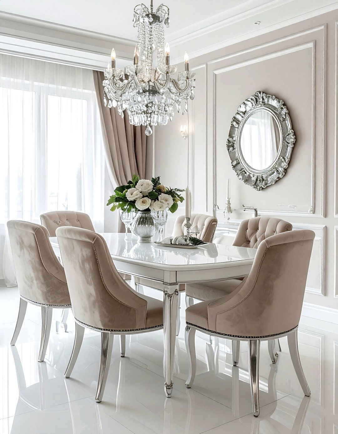Glam Beige White Dining Room - 30 beige and white dining room ideas