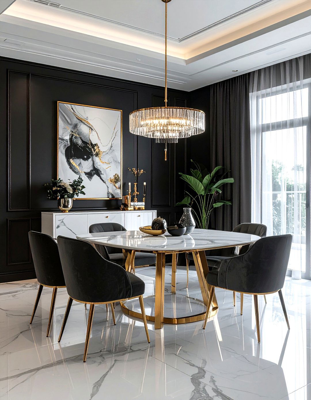 Glam Charcoal White Gold Dining Room - 30 charcoal and white dining room ideas