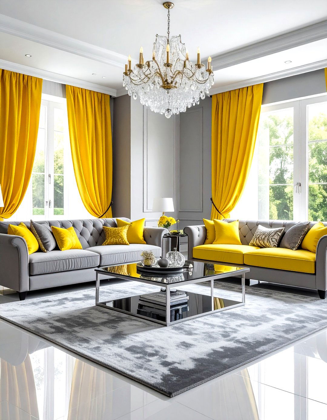 Glam Gray And Yellow Living Room - 30 gray yellow living room ideas
