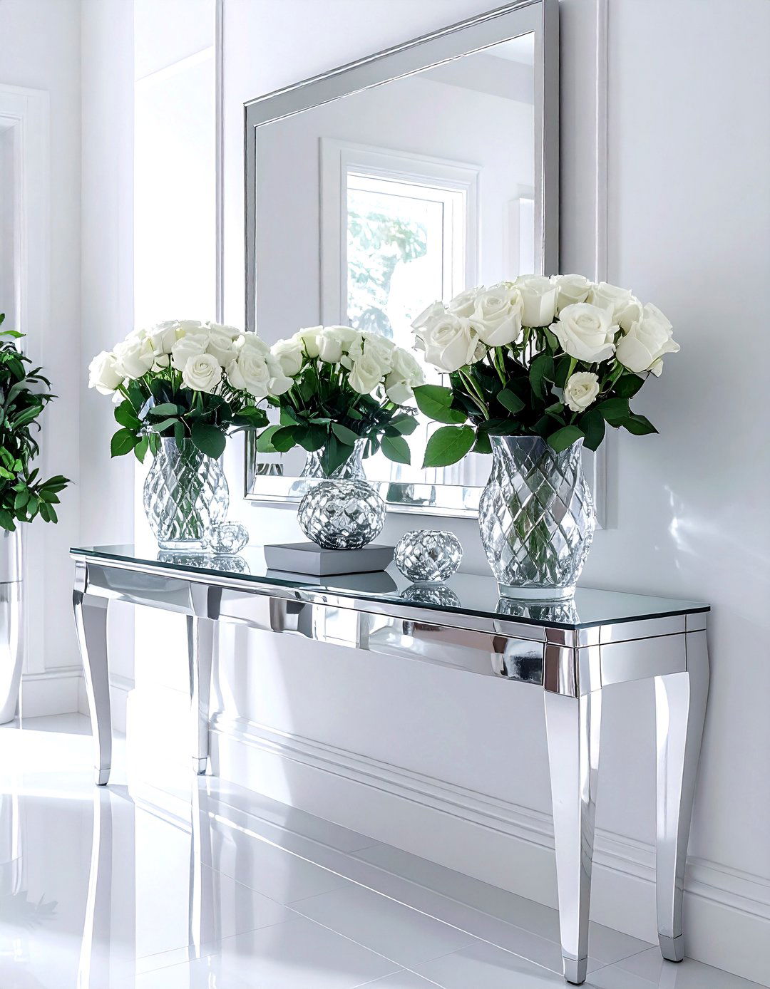 Glam Mirrored Entryway Console - 30 living room hallway table ideas