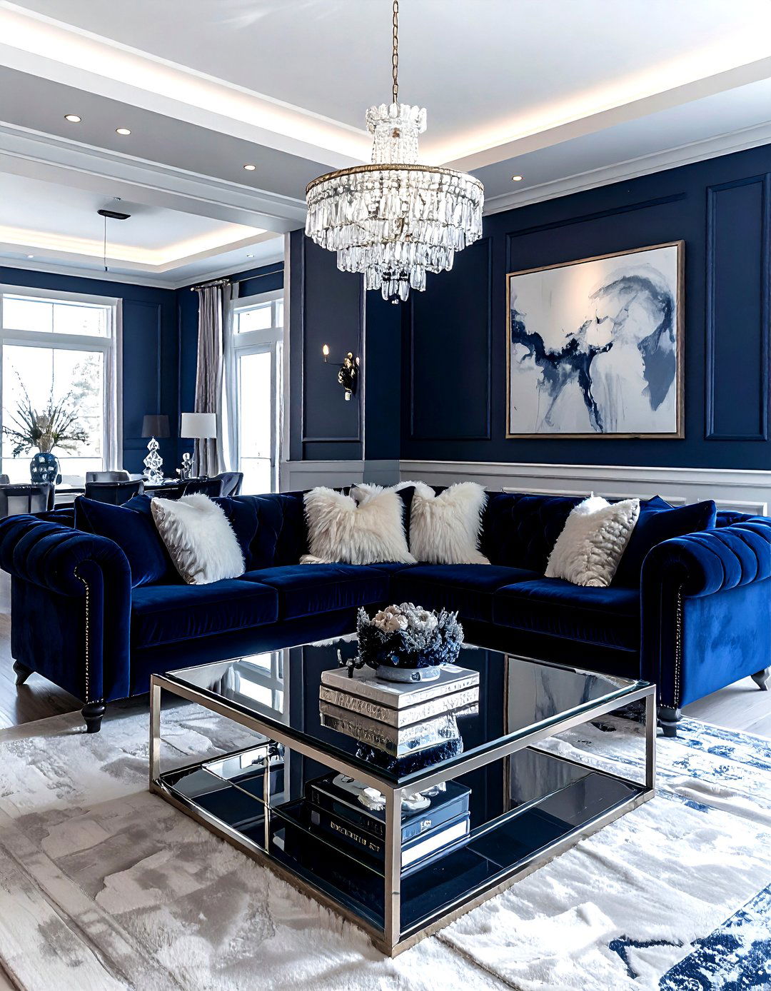 Glam Navy Blue Living Room - 30 dark navy living room ideas