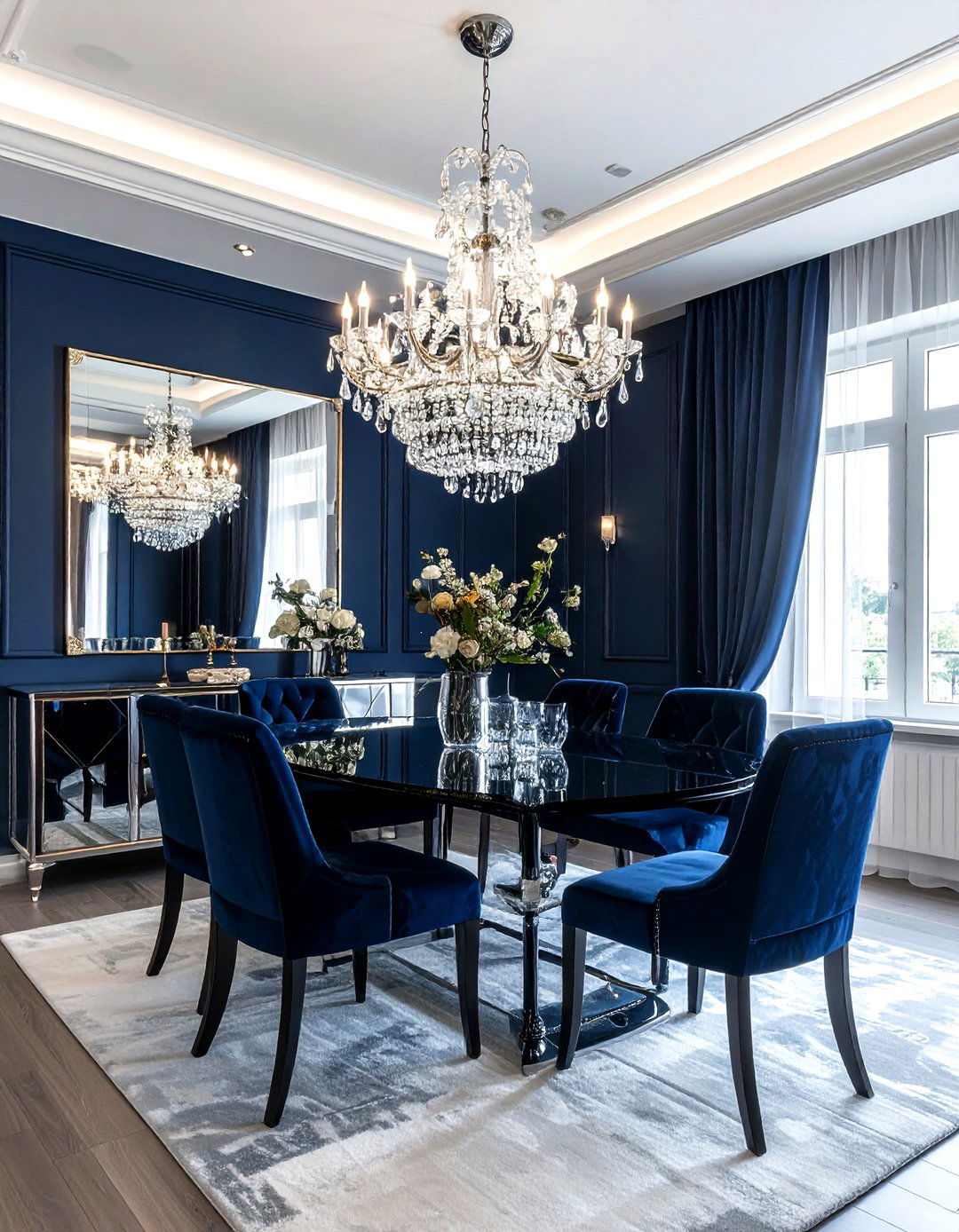 Glam Navy Dining Room Crystal - 30 dark navy dining room ideas