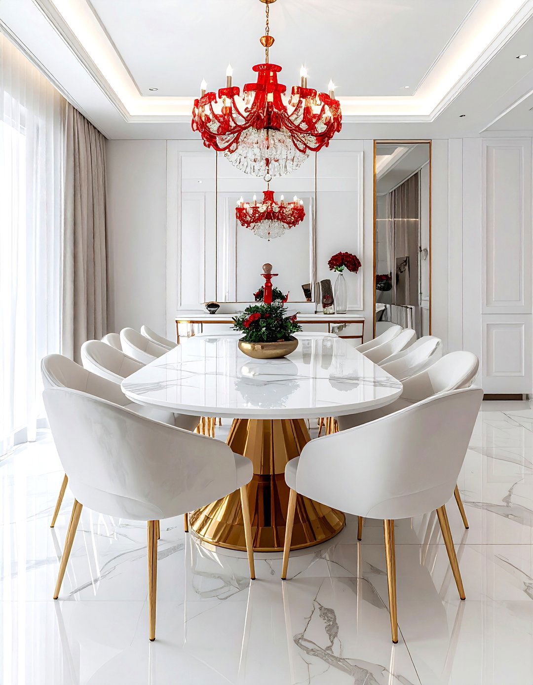 Glam Red White Dining Room Chandelier - 30 red and white dining room ideas