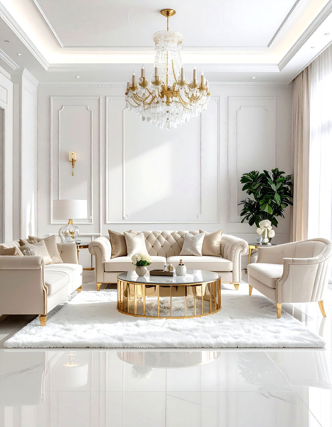 Glam beige white living room - 30 beige and white living room ideas