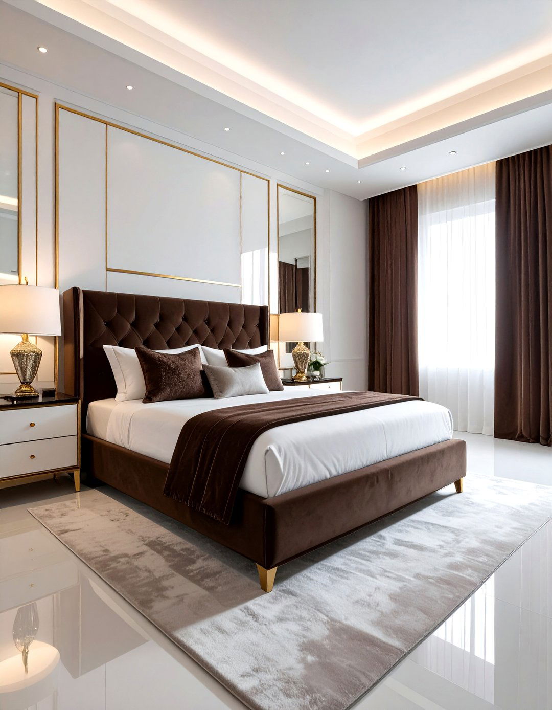 Glam brown and white bedroom - 30 brown and white bedroom ideas