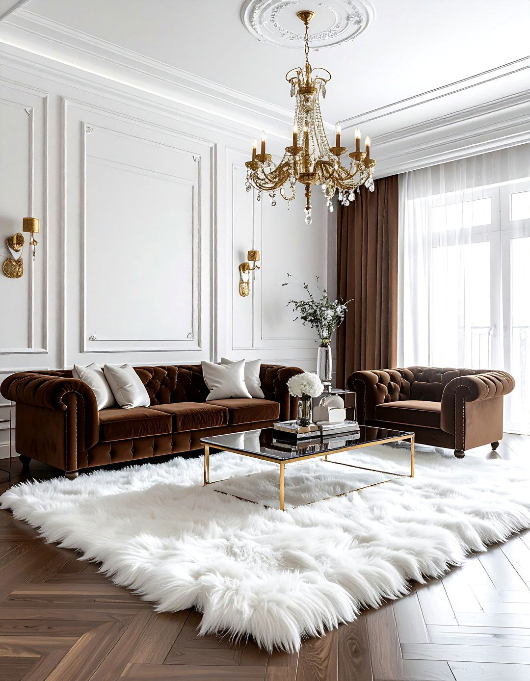 Glam brown and white living room - 30 brown and white living room ideas