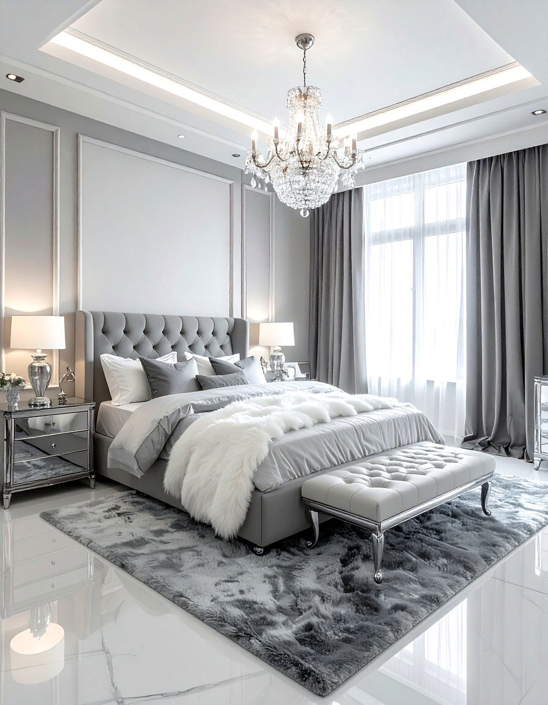 Glam gray and white bedroom - 30 gray and white bedroom ideas