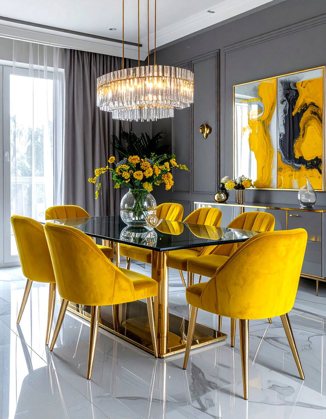 Glam gray and yellow dining room - 30 gray and yellow dining room ideas