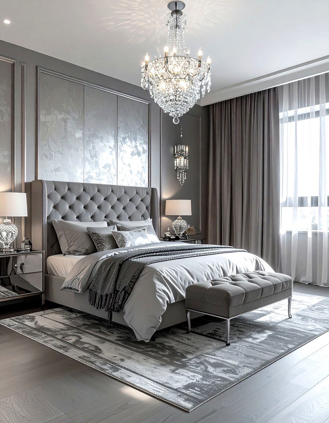 Glam gray bedroom - 30 gray bedroom decor ideas