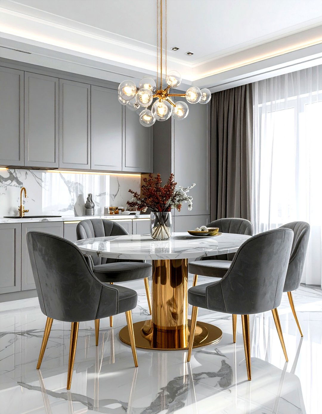 Glam grey and gold dining room - 30 grey dining room furniture ideas