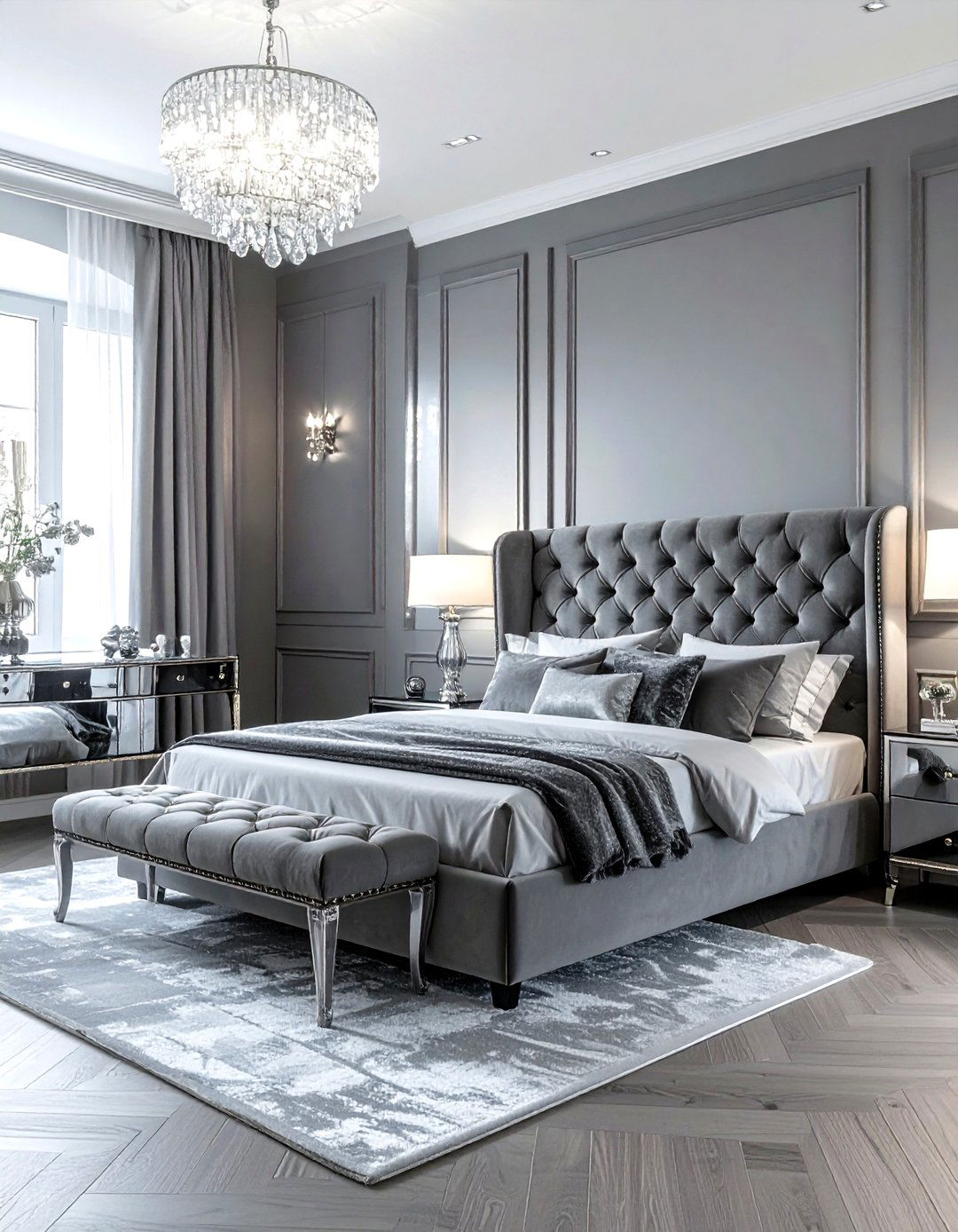 Glam grey bedroom - 30 grey bedroom design ideas