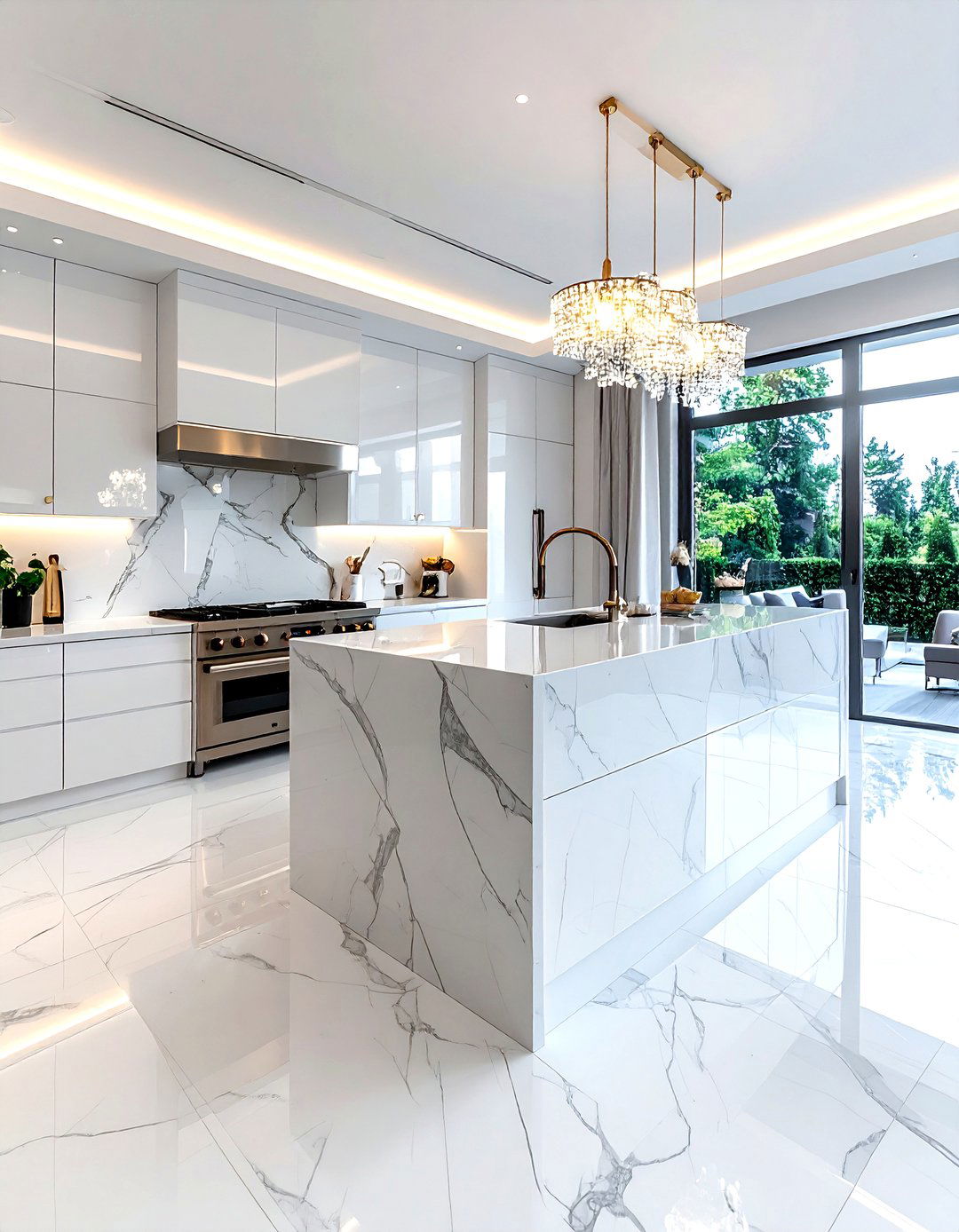Glam kitchen polished marble herringbone - 30 herringbone floor kitchen ideas