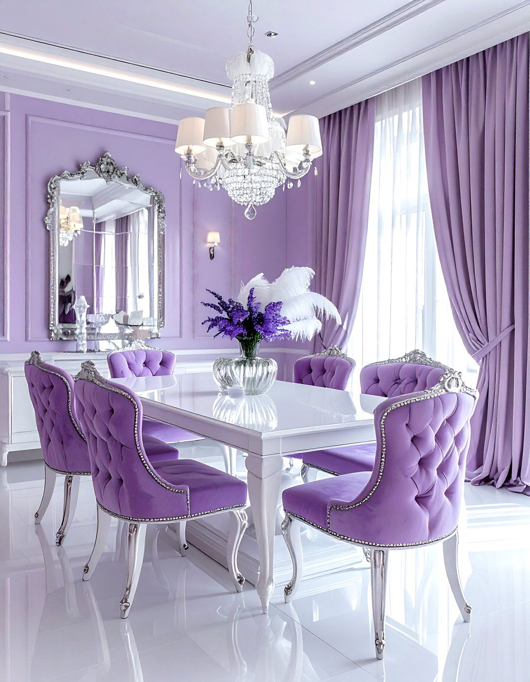 Glam lavender dining room - 30 lavender and white dining room ideas