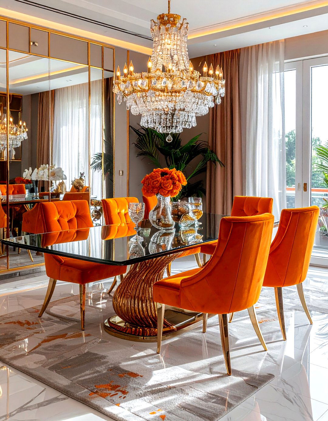 Glam orange dining - 30 bright orange dining room ideas
