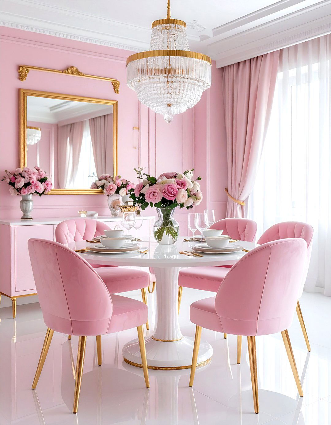 Glam pink dining room - 30 pink and white dining room ideas