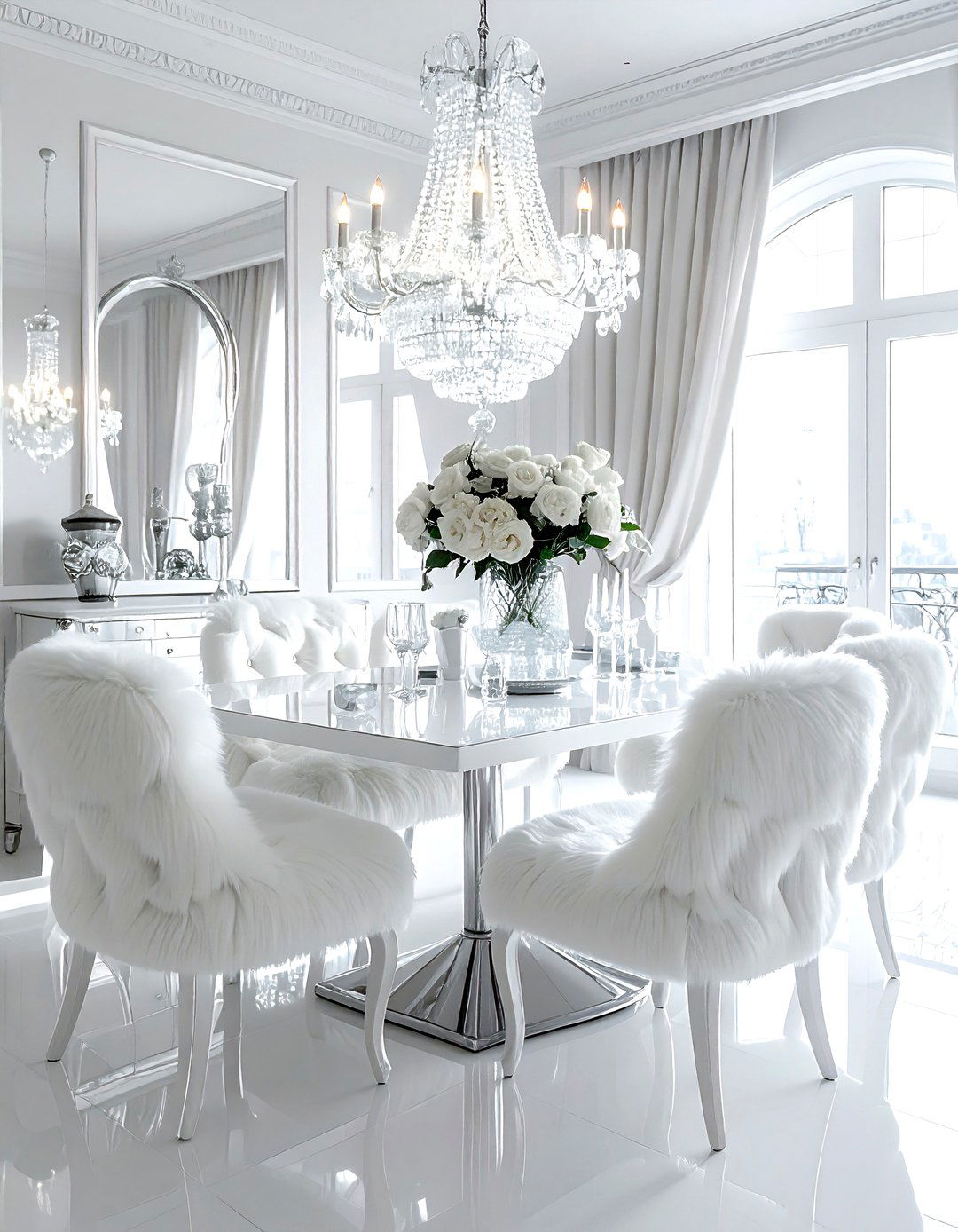 Glam white dining room - 30 white and white dining room ideas