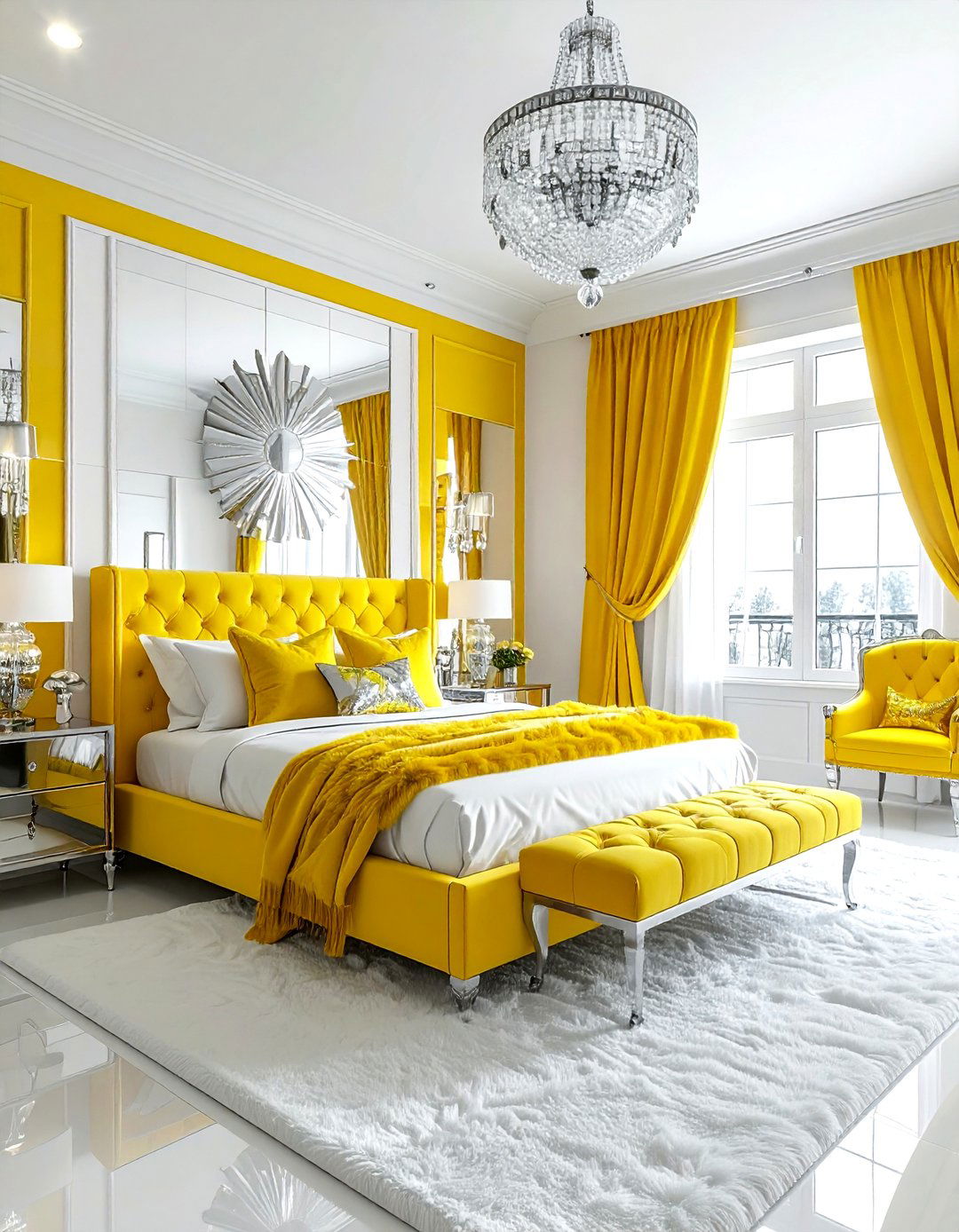 Glam yellow and white bedroom - 30 yellow and white bedroom ideas