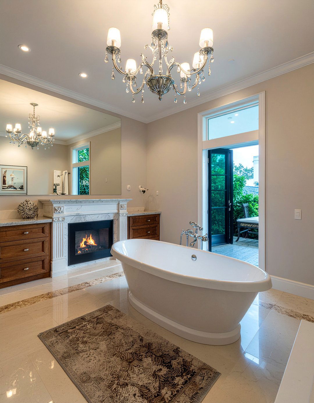 Glamorous Bathroom With Chandelier And Fireplace - 30 freestanding tub with fireplace ideas