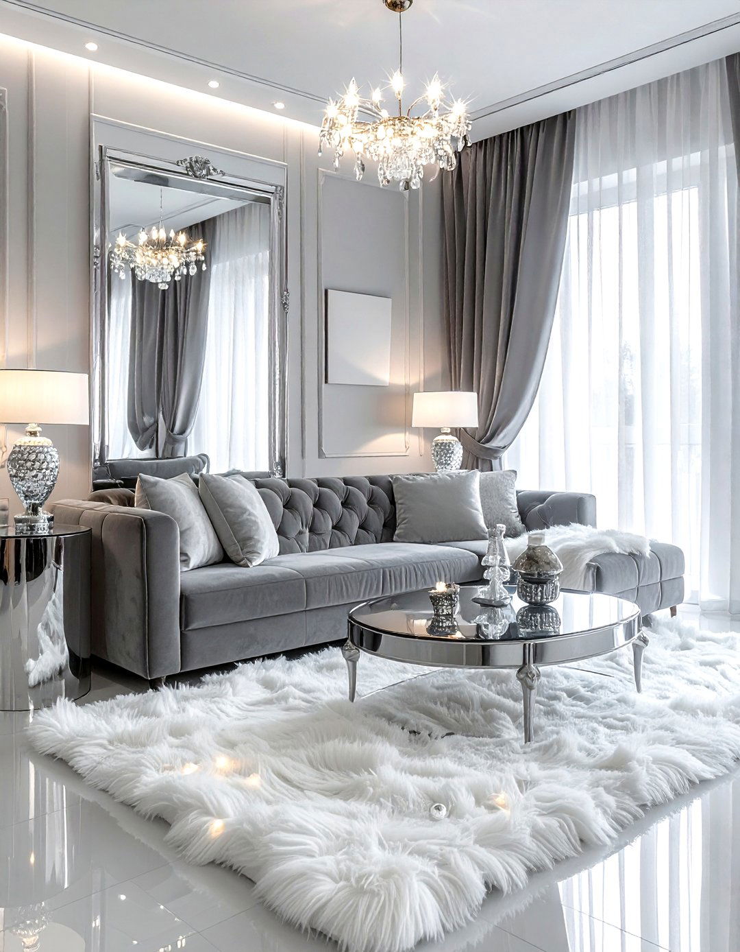 Glamorous Gray And White - 30 gray and white living room ideas