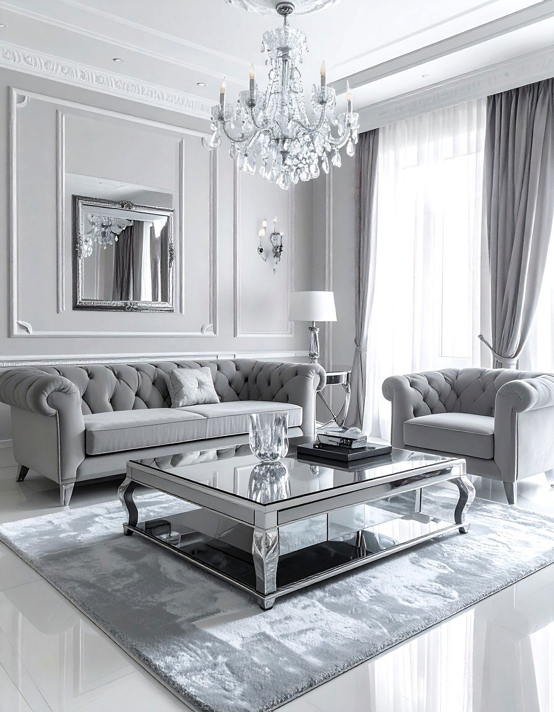 Glamorous Gray Mirrored Furniture - 30 gray living room furniture ideas