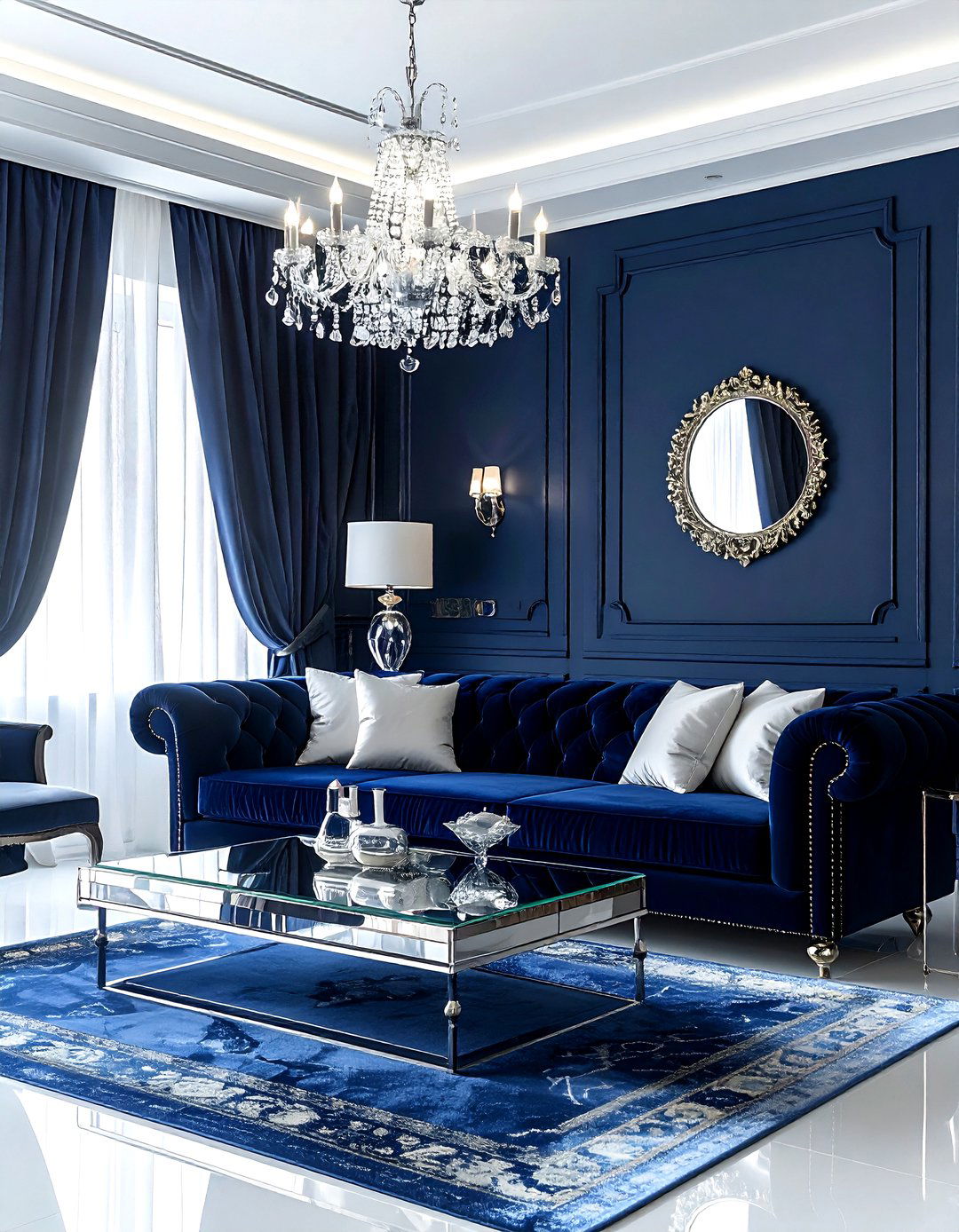 Glamorous Navy Living Room - 30 navy and white living room ideas
