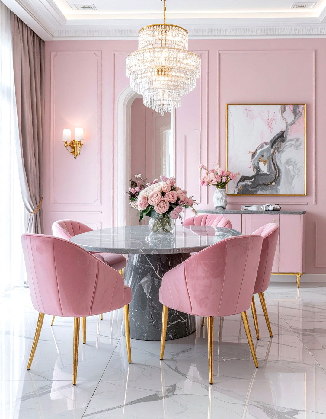 Glamorous Pink Gold Gray Dining Room - 30 pink gray dining room ideas