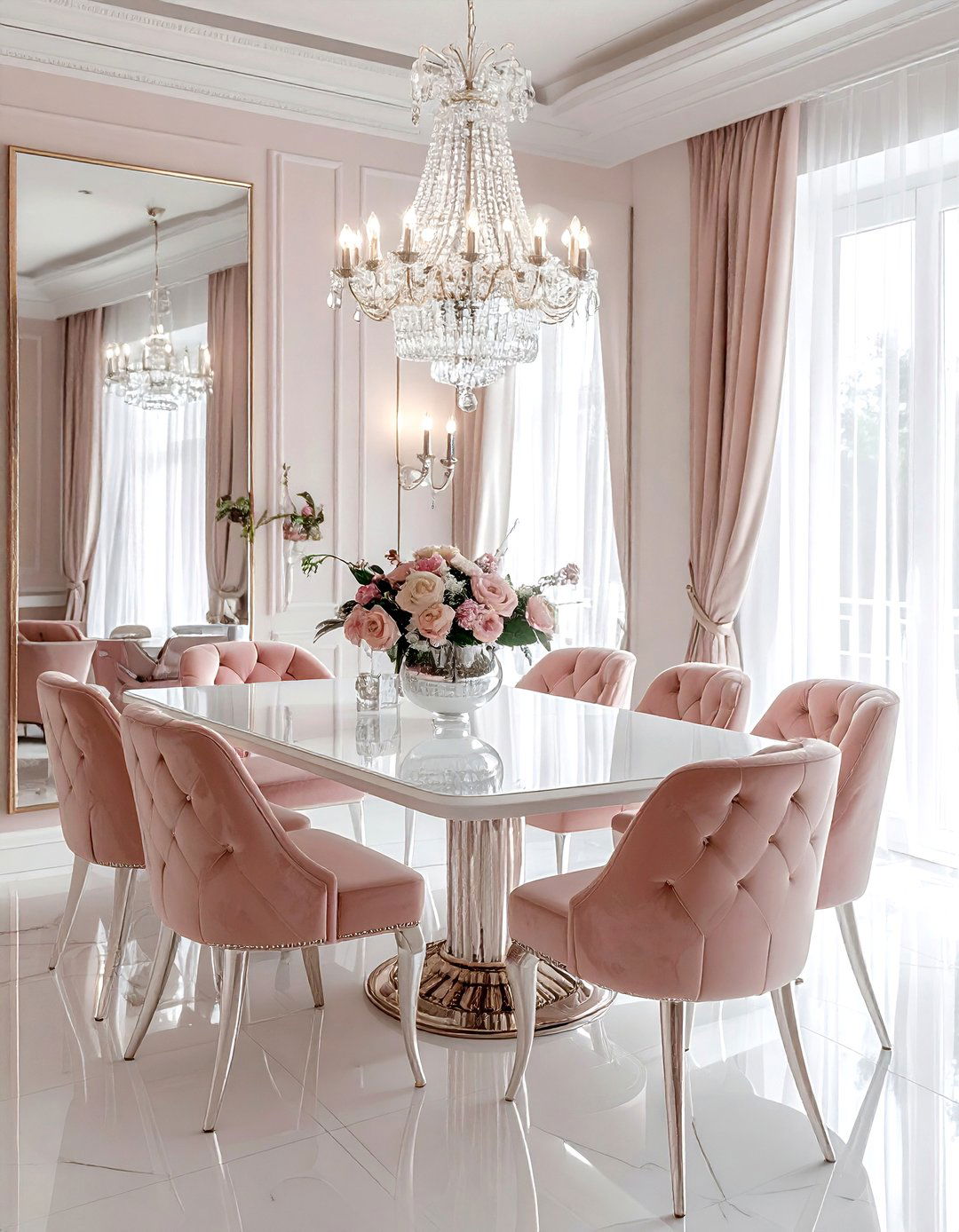 Glamorous blush white dining room - 30 blush and white dining room ideas