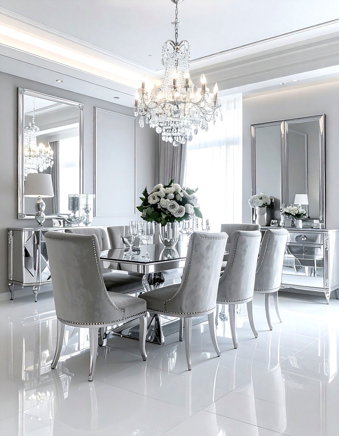 Glamorous silver dining room - 30 silver accent dining room ideas