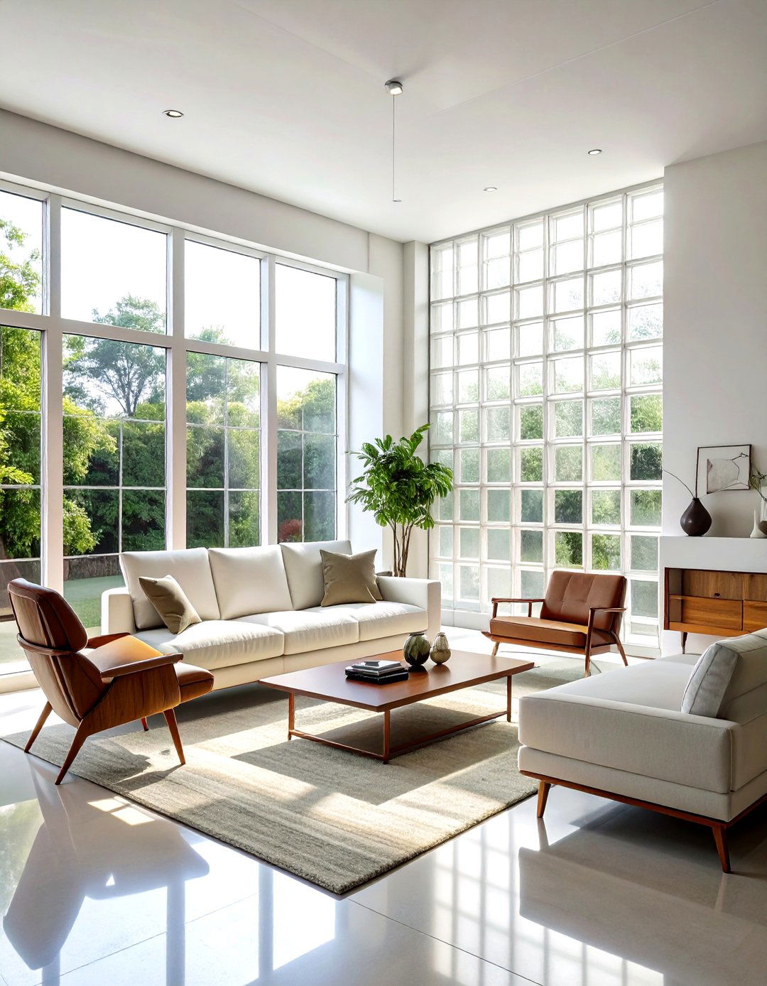 Glass Block Wall - 30 living room natural lighting ideas