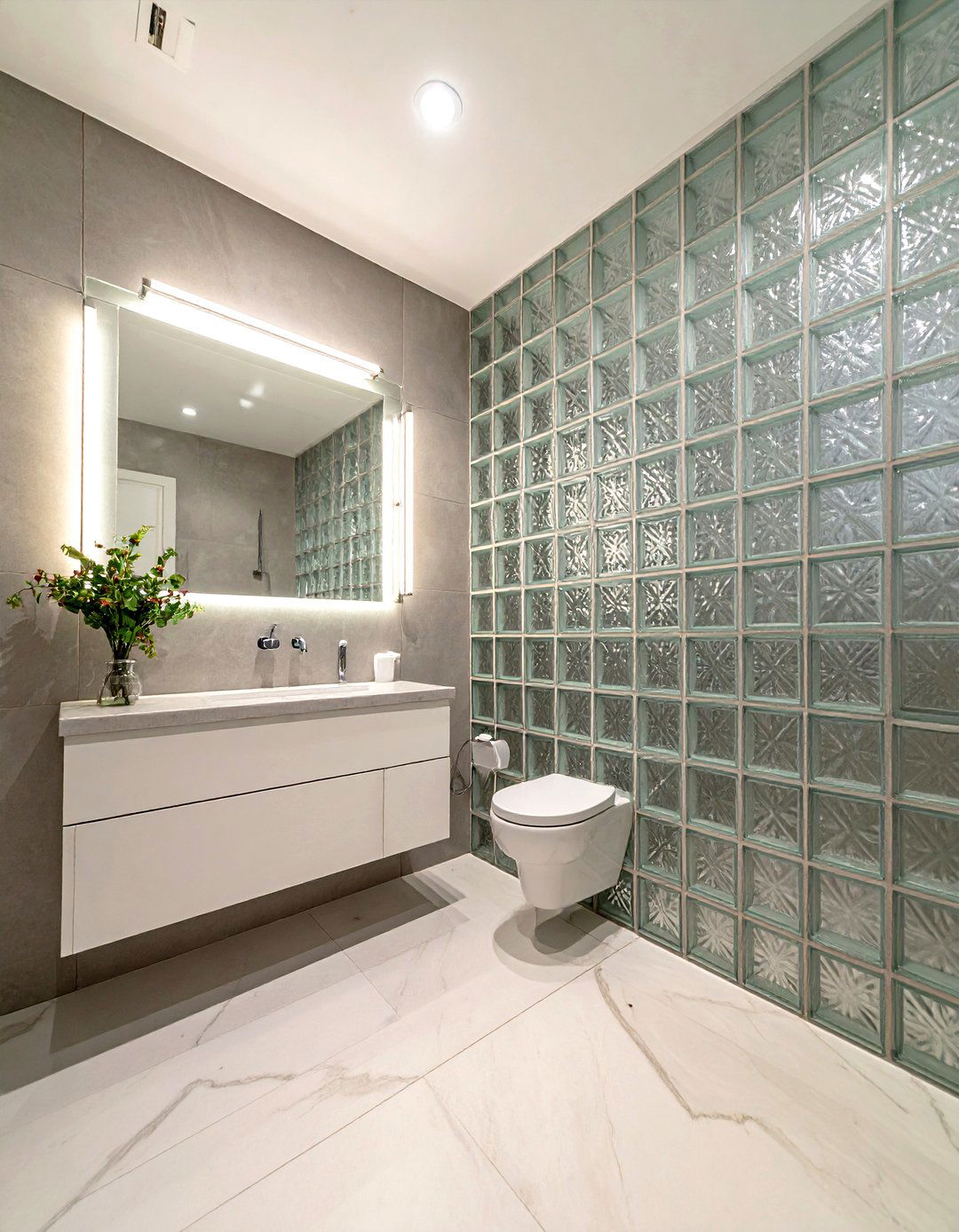 Glass Block Wall - 30 studio apartment bathroom ideas