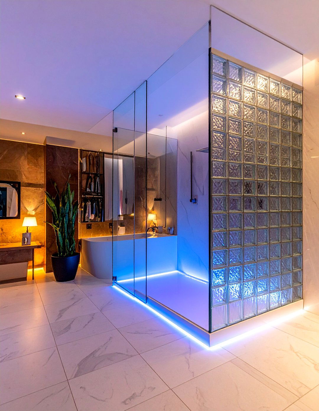 Glass Block Wall With Led Lights - 30 glass block bathroom ideas
