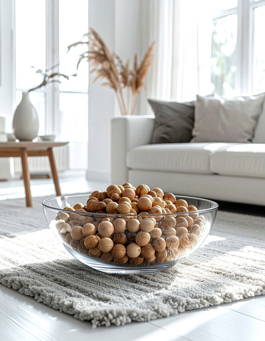 Glass Bowl With Wood Beads - 30 coffee table bowl ideas