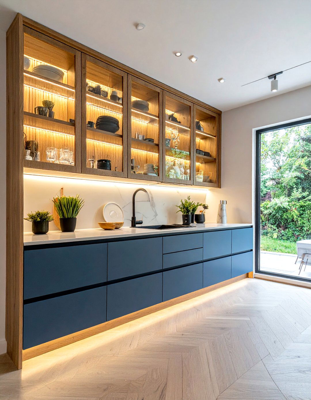 Glass Cabinet Doors - 30 warm modern kitchen ideas