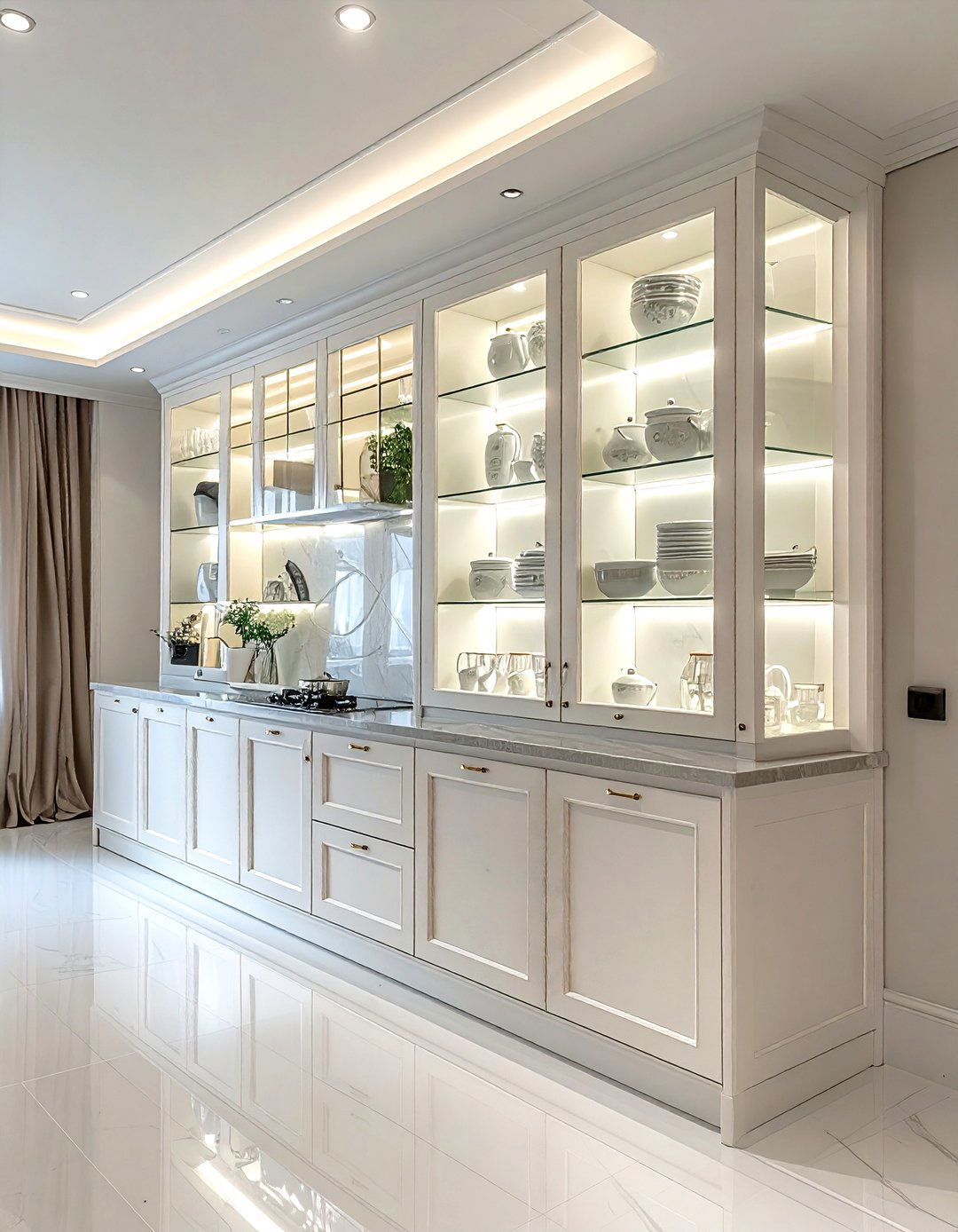 Glass Cabinet Lighting - 30 kitchen layered lighting ideas