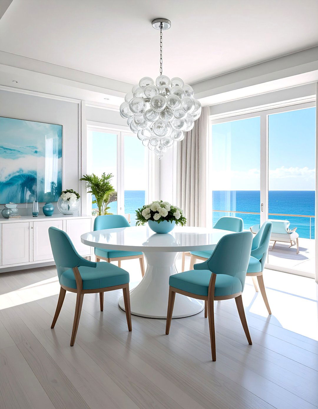 Glass Chandelier Coastal Dining Room - 30 coastal dining room ideas