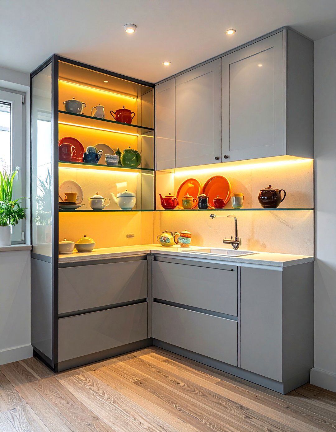 Glass Corner Cabinets - 30 small kitchen cabinet ideas