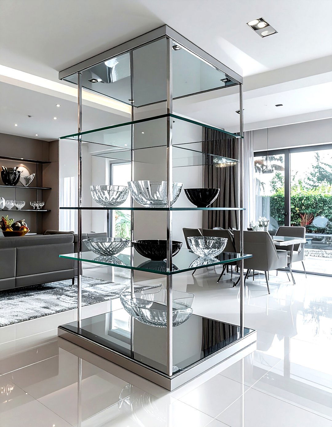 Glass Corner Display - 30 dining room corner shelving ideas