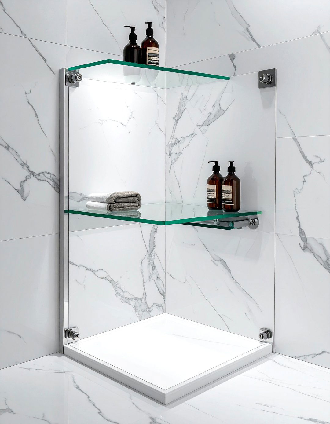 Glass Corner Shower Shelf - 30 bathroom corner shelving ideas