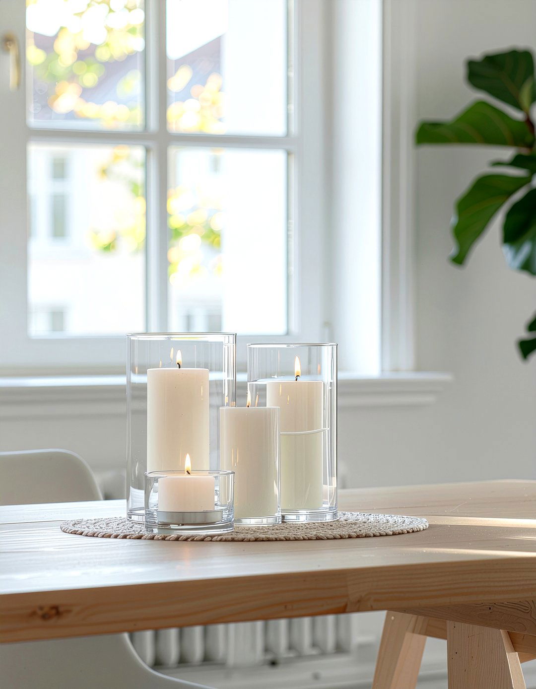 Glass Cylinder Pillar Candle Display - 30 candlelit dining room ideas