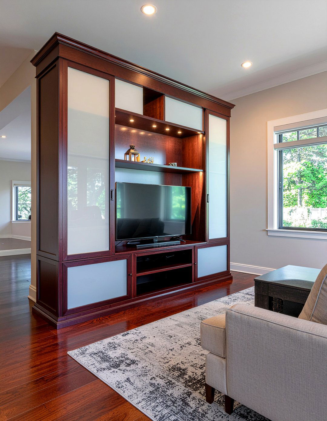 Glass Door Media Console - 30 living room entertainment center ideas