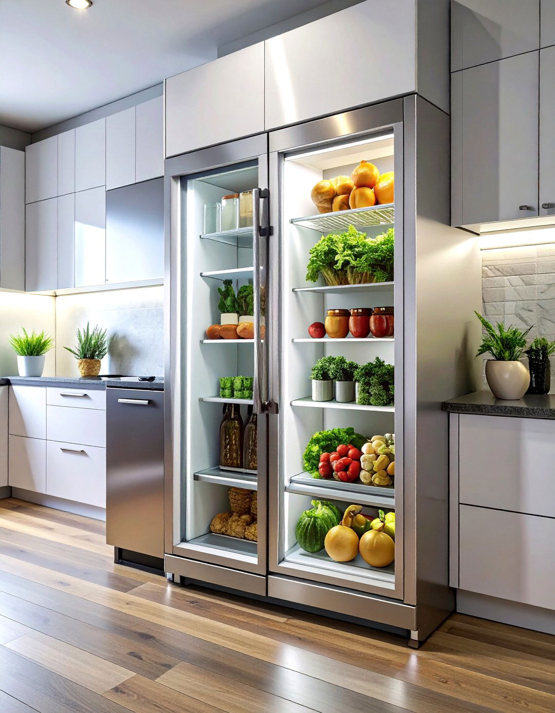 Glass Door Refrigerator - 30 commercial style kitchen ideas