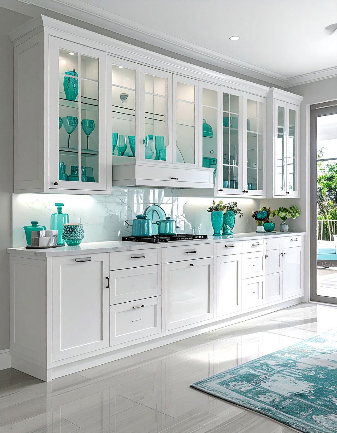 Glass Front Cabinets - 30 coastal cottage kitchen ideas