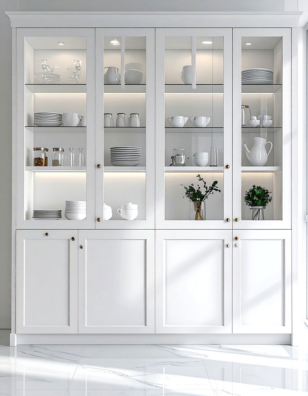 Glass Front Cabinets - 30 white and white kitchen ideas