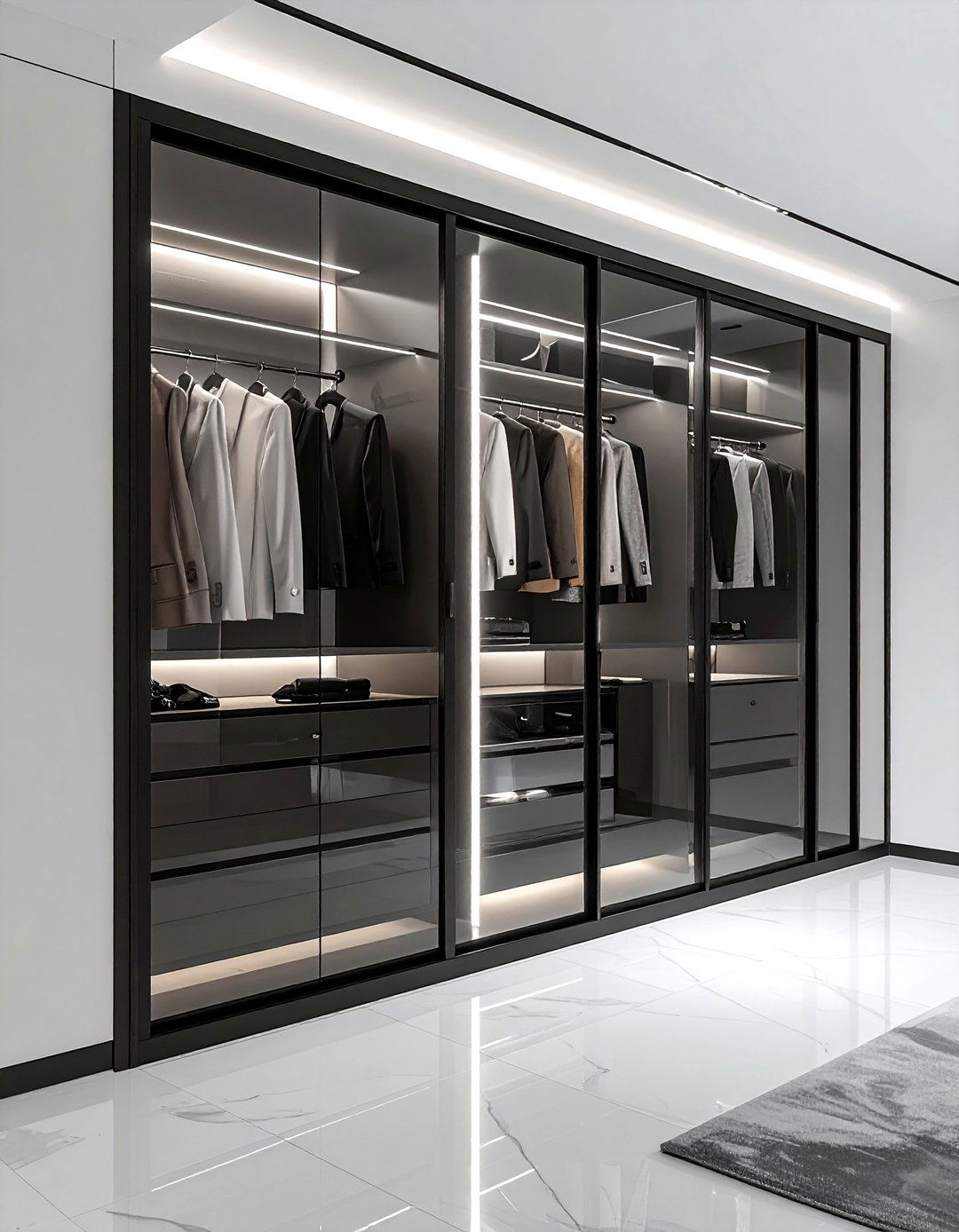 Glass Front Wardrobe - 30 bedroom cabinet storage ideas