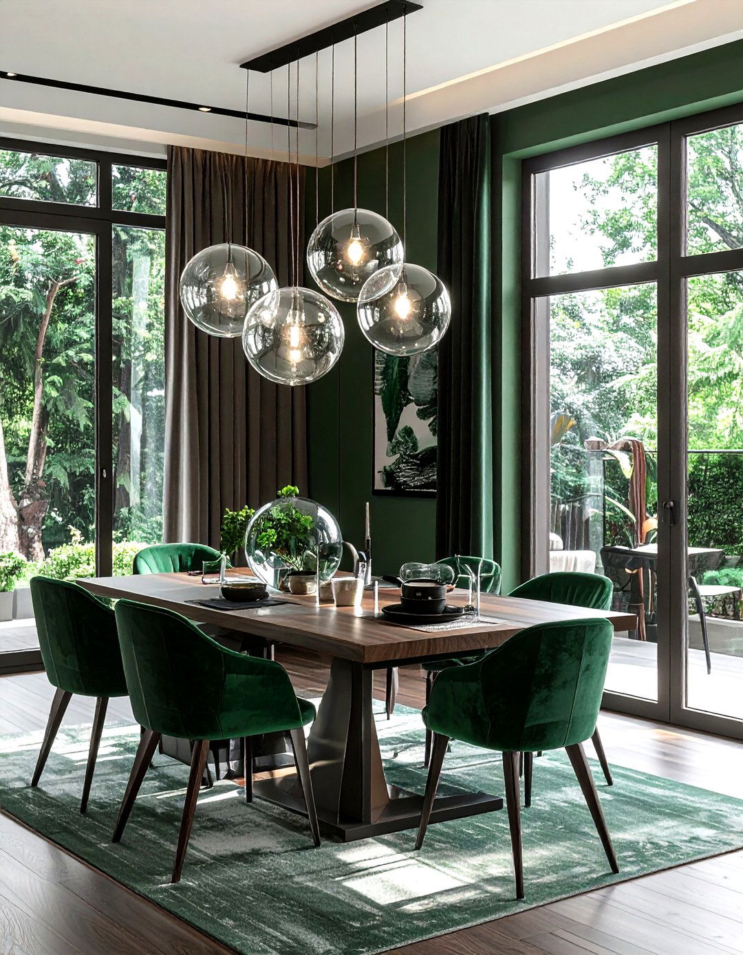 Glass Globe Chandelier - 30 forest green dining room ideas
