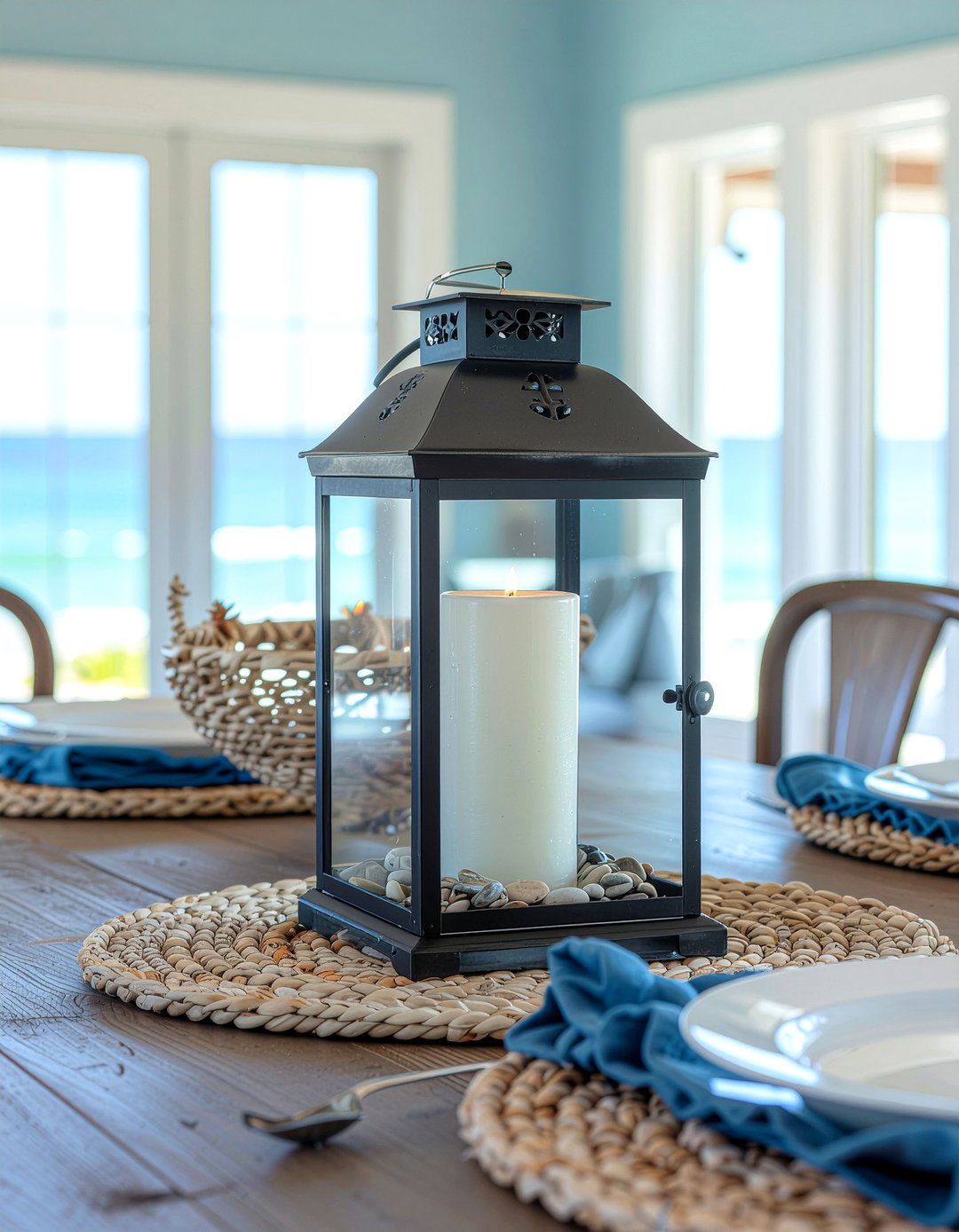 Glass Lantern - 30 dining room centerpiece ideas