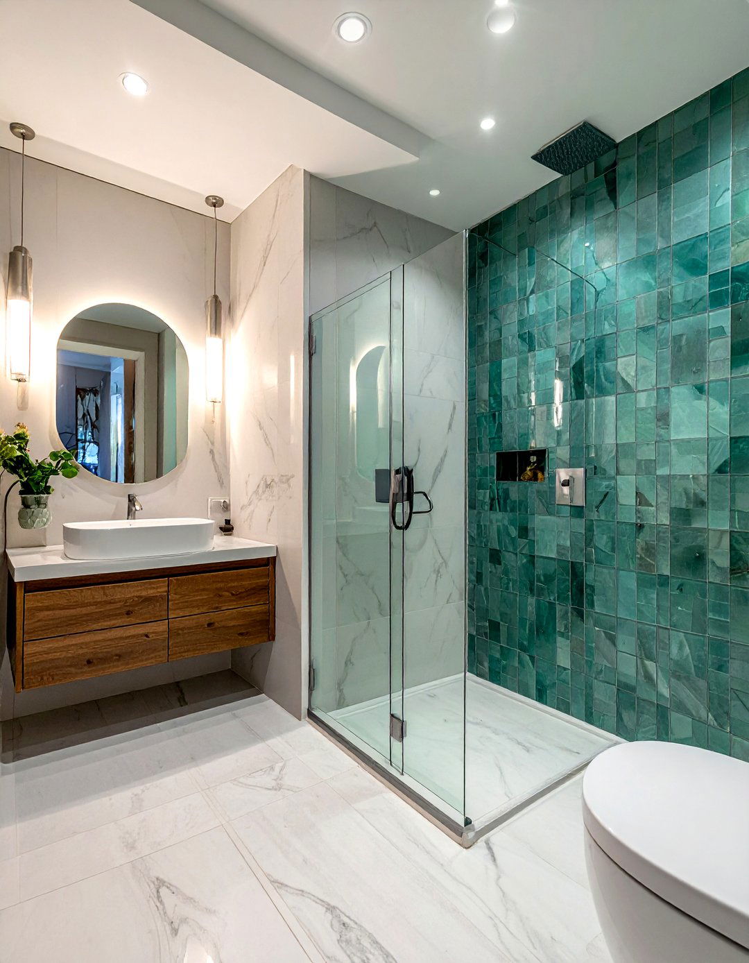 Glass Mosaic Wall - 30 feature wall tile bathroom ideas