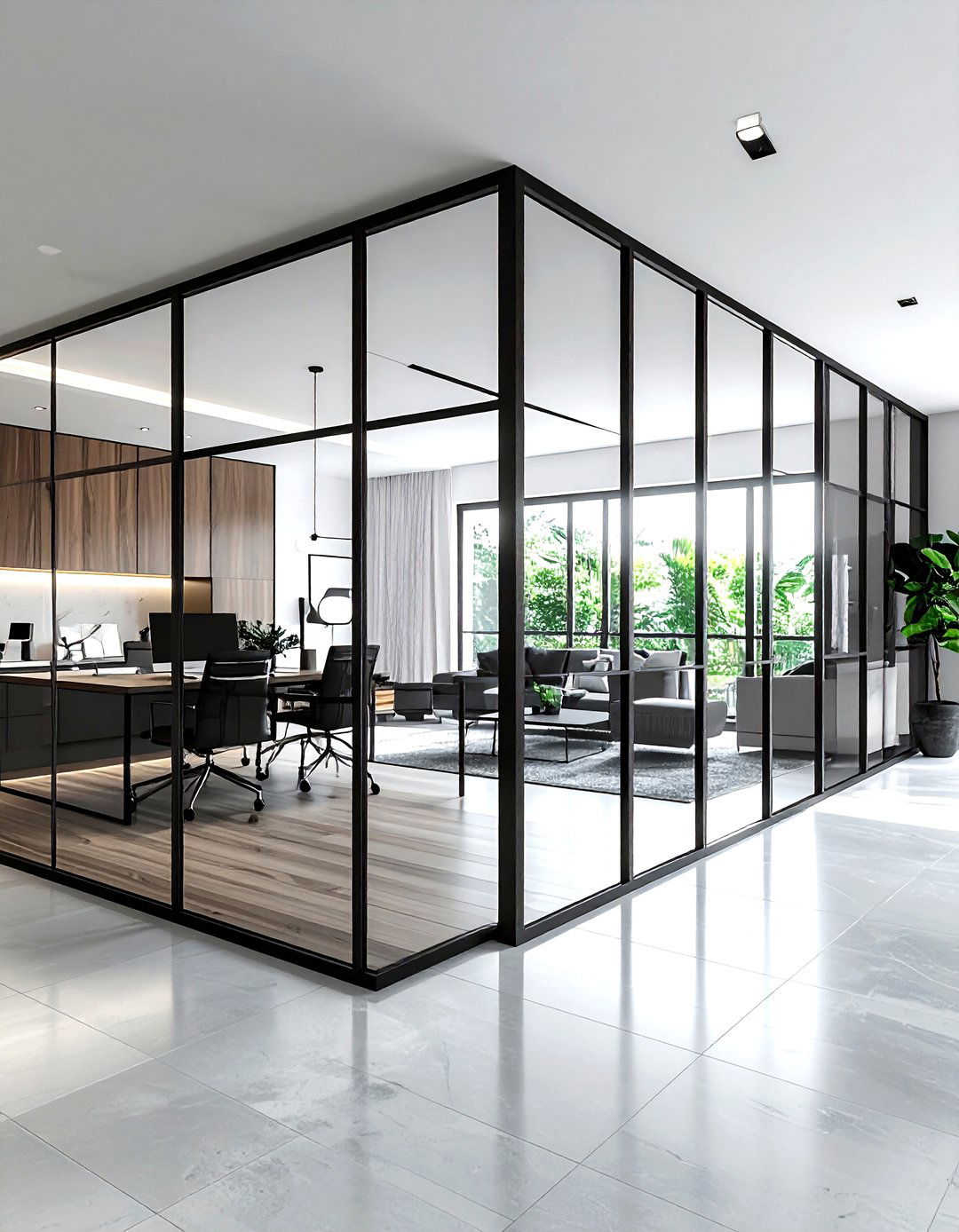 Glass Partition Wall - 30 living room transition ideas