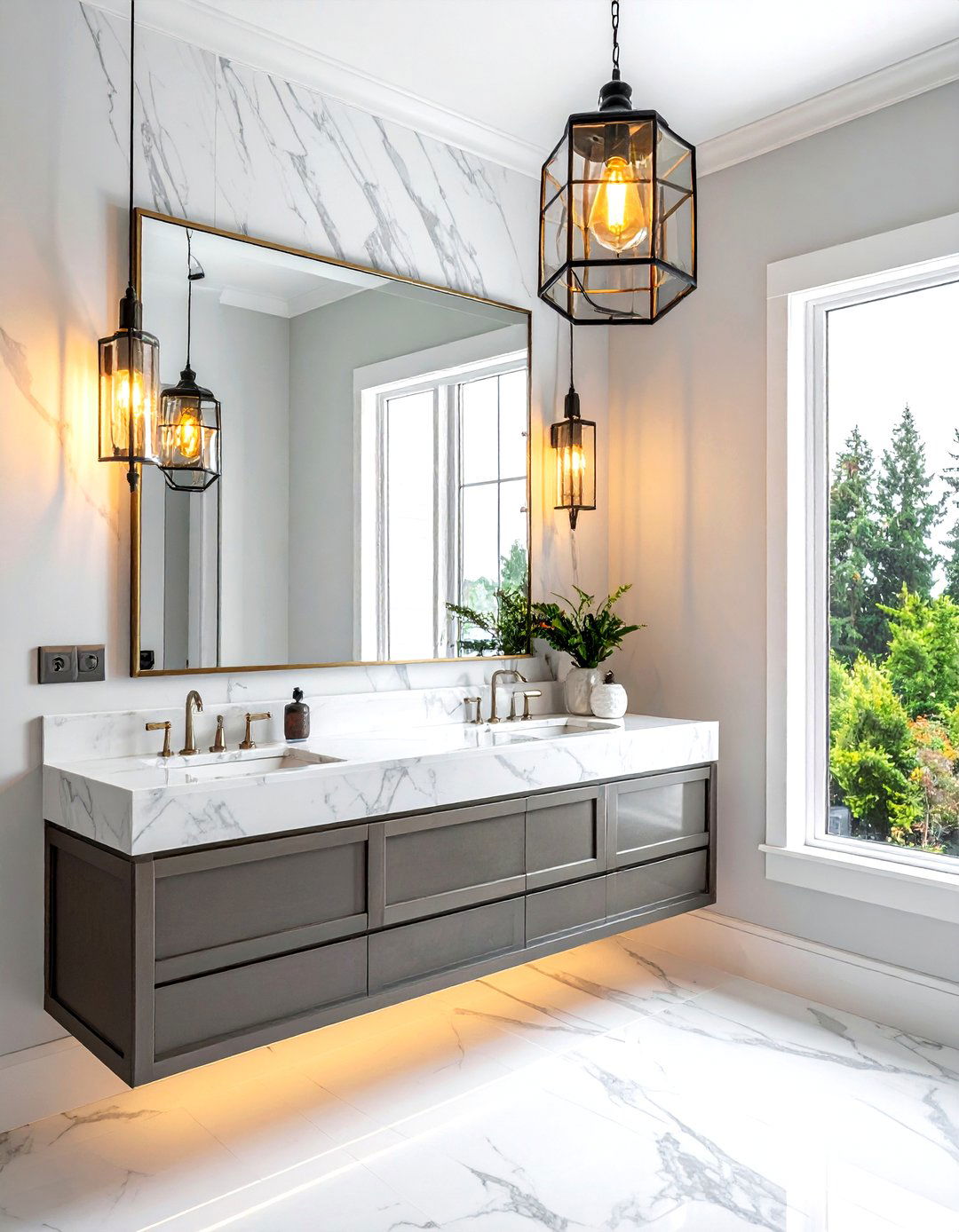 Glass Pendant Lighting - 30 transitional bathroom ideas