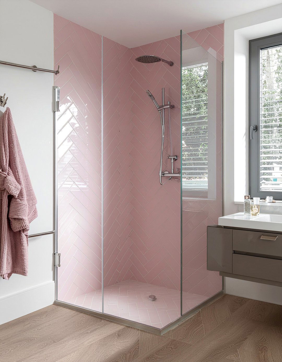 Glass Shower Door - 30 millennial pink bathroom ideas